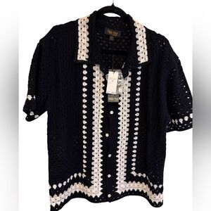 Truth Men's Casual Black and White Button Down Shirt